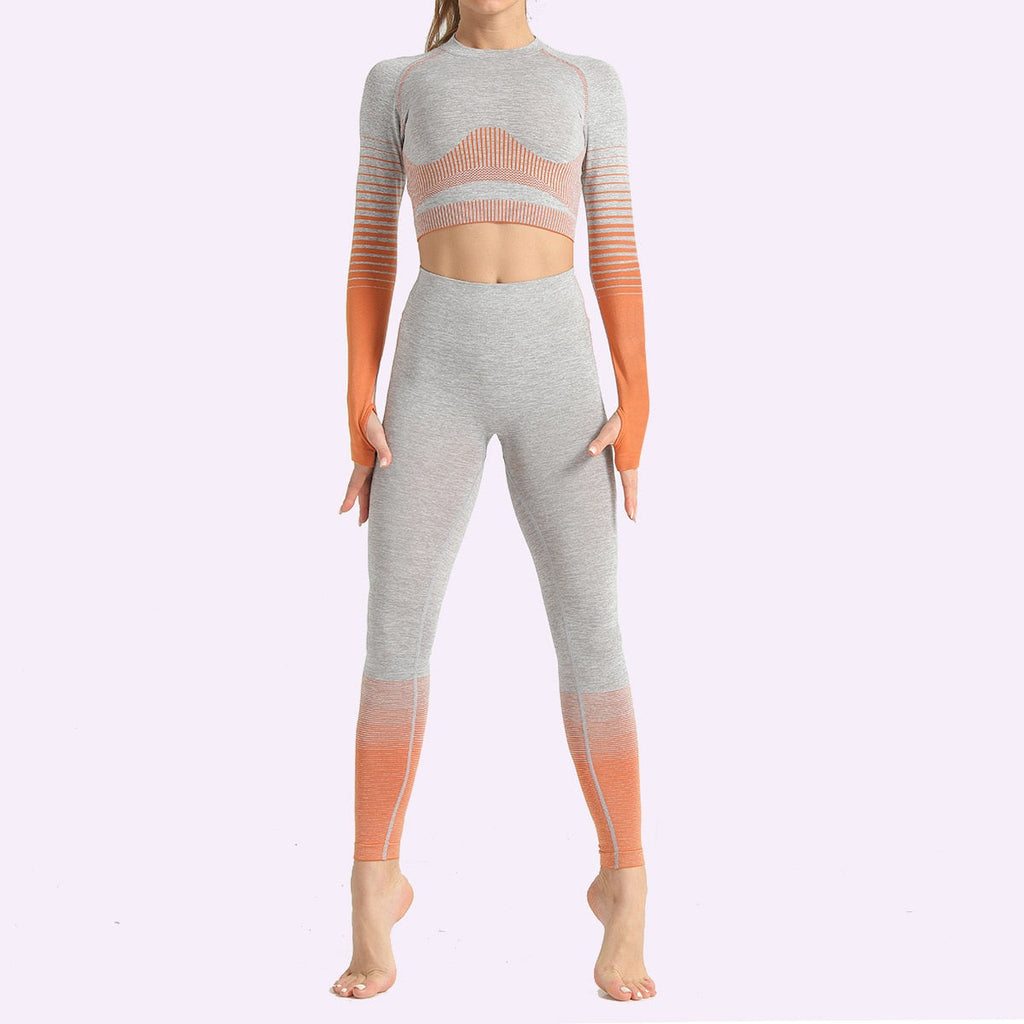 Seamless Women Yoga Set Long Sleeve Top Shirts High Waist Belly Control Sport Leggings Tights Gym Clothes Seamless Sport Suit