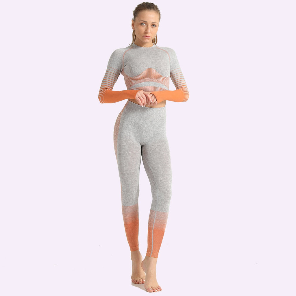 Seamless Women Yoga Set Long Sleeve Top Shirts High Waist Belly Control Sport Leggings Tights Gym Clothes Seamless Sport Suit