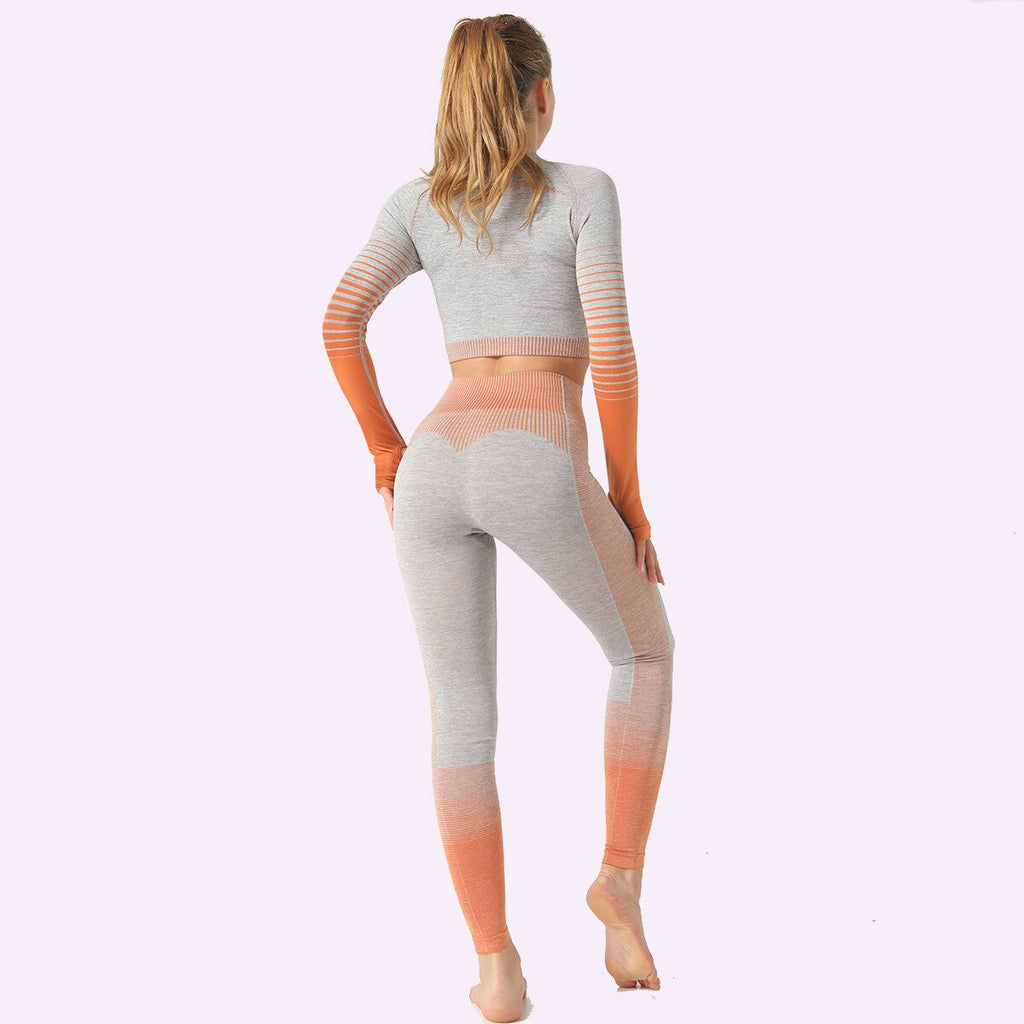 Seamless Women Yoga Set Long Sleeve Top Shirts High Waist Belly Control Sport Leggings Tights Gym Clothes Seamless Sport Suit