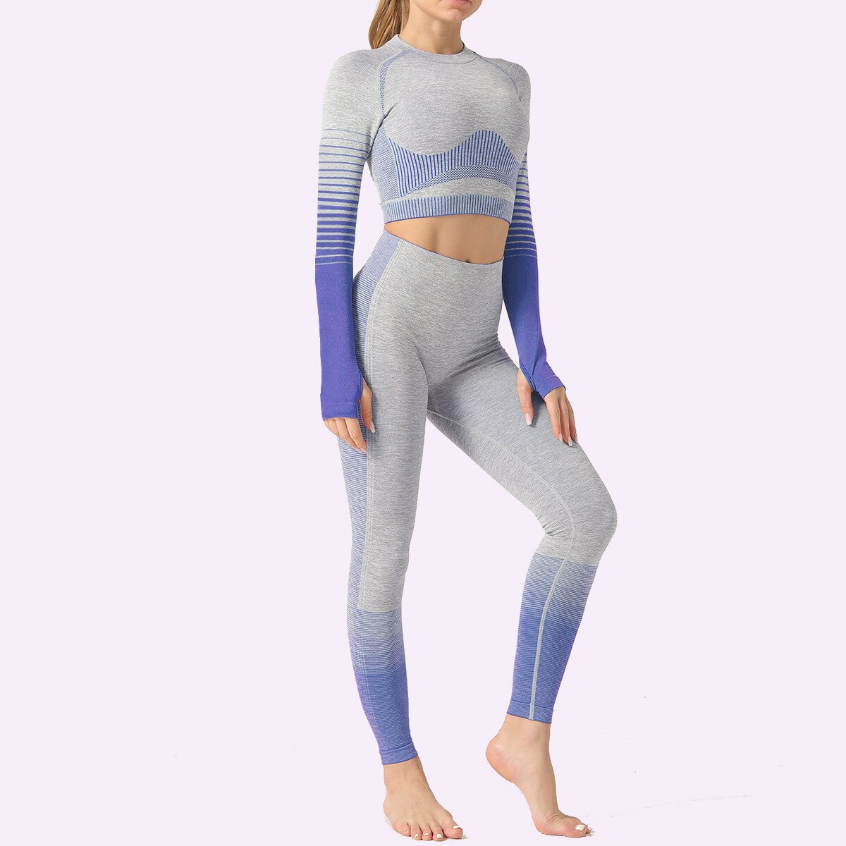 Seamless Women Yoga Set Long Sleeve Top Shirts High Waist Belly Control Sport Leggings Tights Gym Clothes Seamless Sport Suit