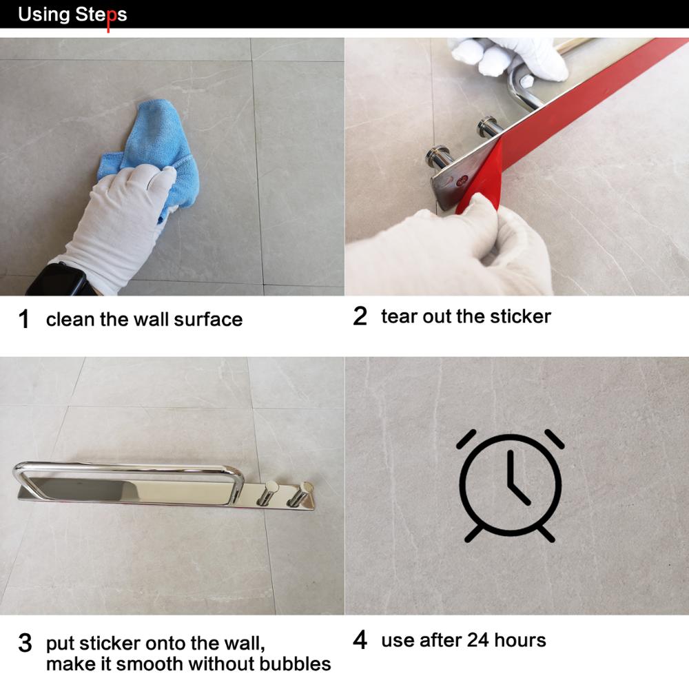 Towel Bar Holder Rack Robe Hook Bright Polishing Strong Viscosity Adhesive Rustproof 304 Stainless Steel Bathroom Accessories