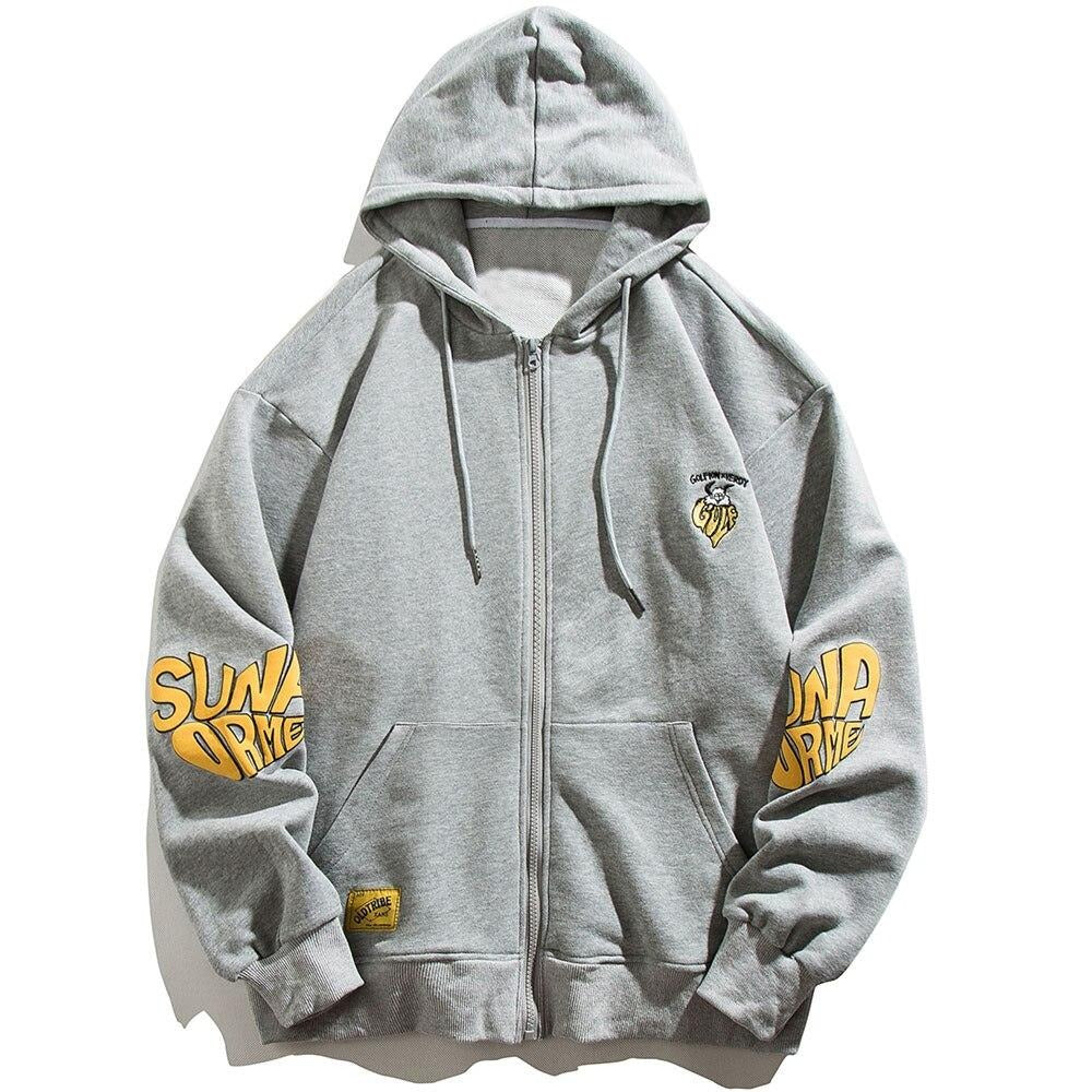 Animal Letter Embroidery Zipper Hooded Hoodie Men Casual College Style Oversized Coats Autumn Fashion Streetwear Couple