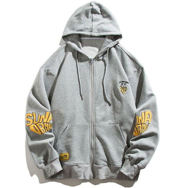 Animal Letter Embroidery Zipper Hooded Hoodie Men Casual College Style Oversized Coats Autumn Fashion Streetwear Couple