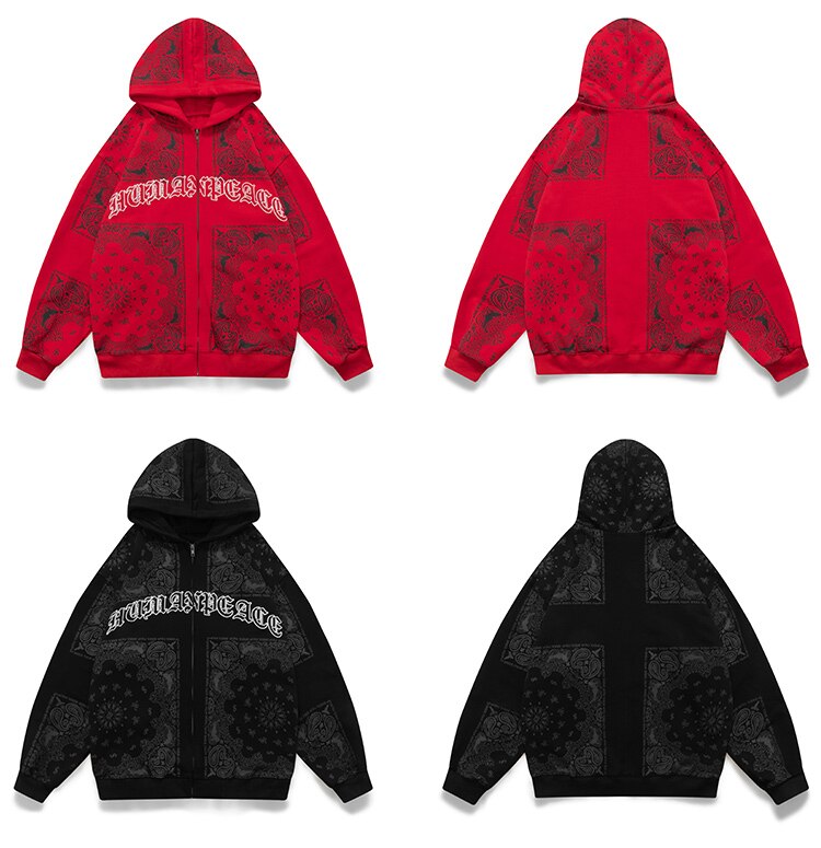 Hoodies Men Vintage Totems Letter Print Zipper Fleece Outwear College Style Casual Harajuku Oversized Couple Streetwear