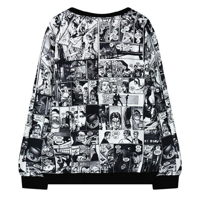 Woman Harajuku Anime Portrait Print Sweatshirts