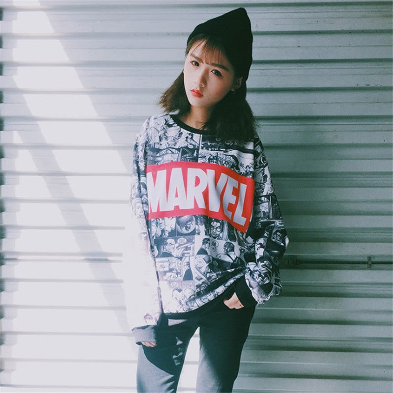 Woman Harajuku Anime Portrait Print Sweatshirts